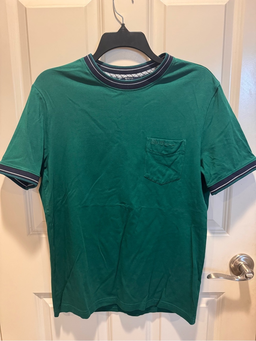 Ben Sherman Green Short-Sleeve Pocket Tee with Navy Trim